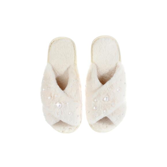 Bridal Bridesmaid Pearl Fuzzy Slipper Set 8.5 - Picture 9 of 15